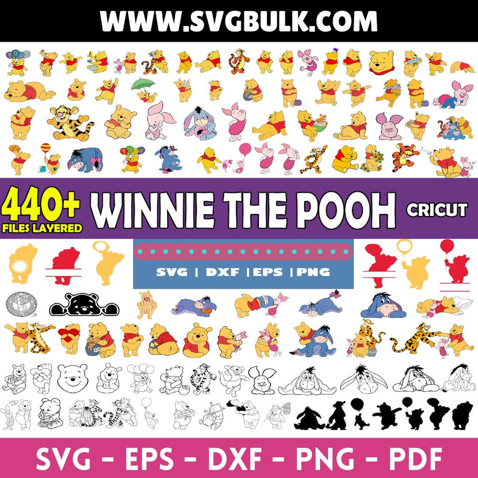 Winnie The Pooh Layered svg, Pooh svg bundle, Winnie the pooh png, Winnie the pooh cricut, Tigger Eeyore and Piglet files