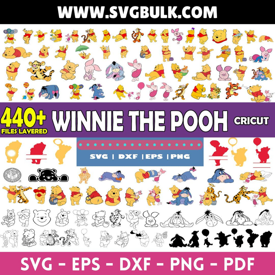Winnie The Pooh Layered svg, Pooh svg bundle, Winnie the pooh png, Winnie the pooh cricut, Tigger Eeyore and Piglet files