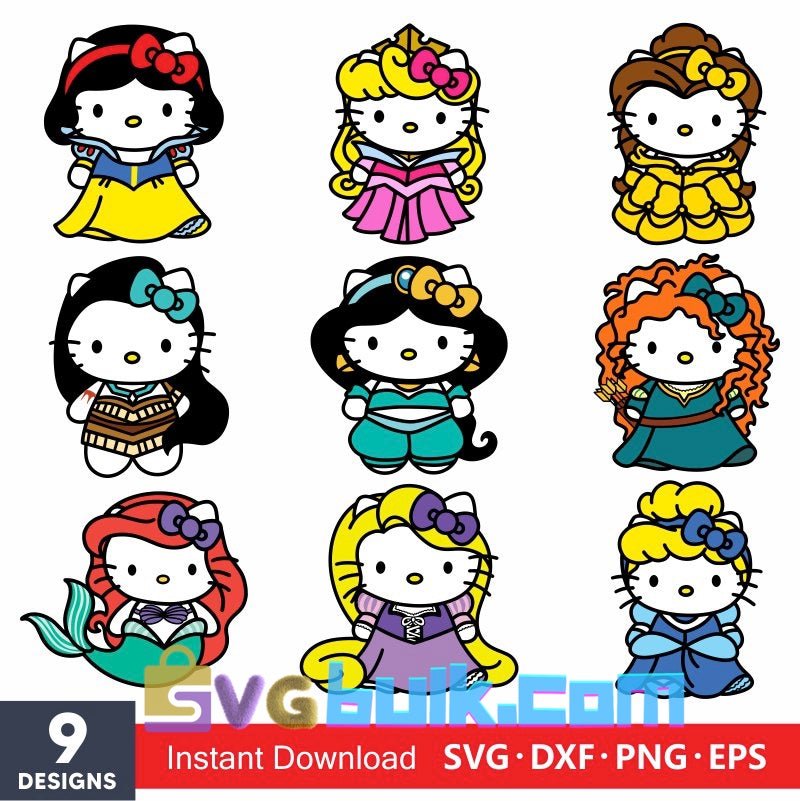 Hello Kitty Disney Princess Svg, Hello Kitty Svg, Ariel Svg, Disney Svg, Cricut, Silhouette Vector Cut File - Svgbulk