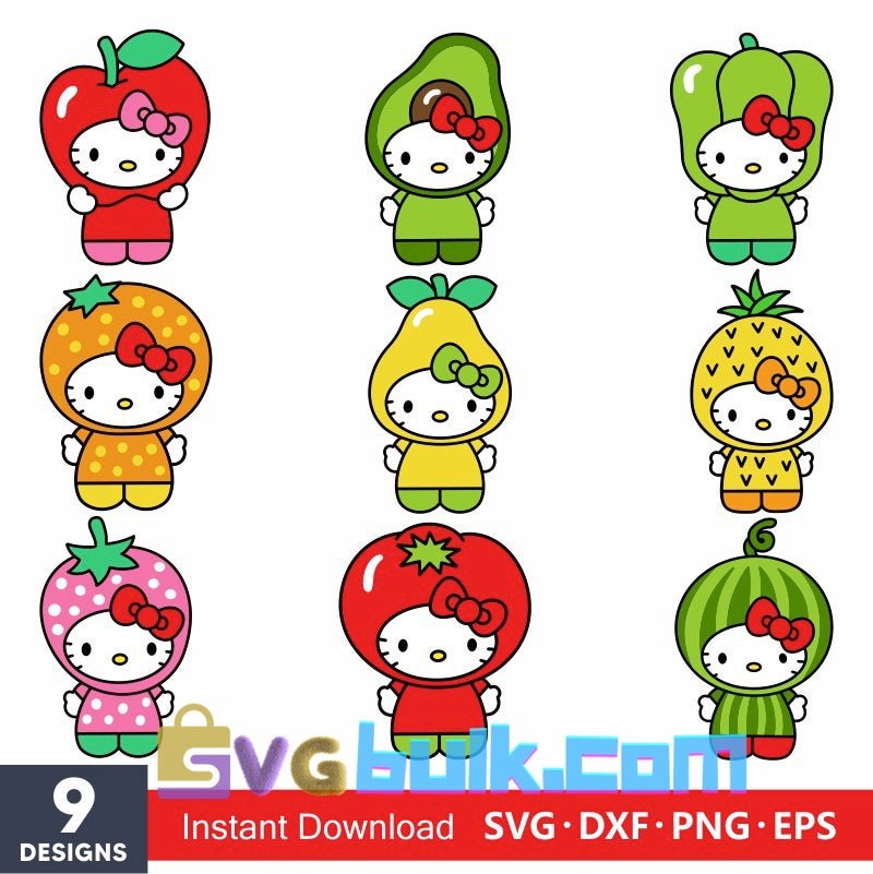 Hello Kitty Fruits Bundle Svg, Kawaii Svg, Sanrio Svg, Disney Svg, Cricut, Silhouette Vector Cut File - Svgbulk