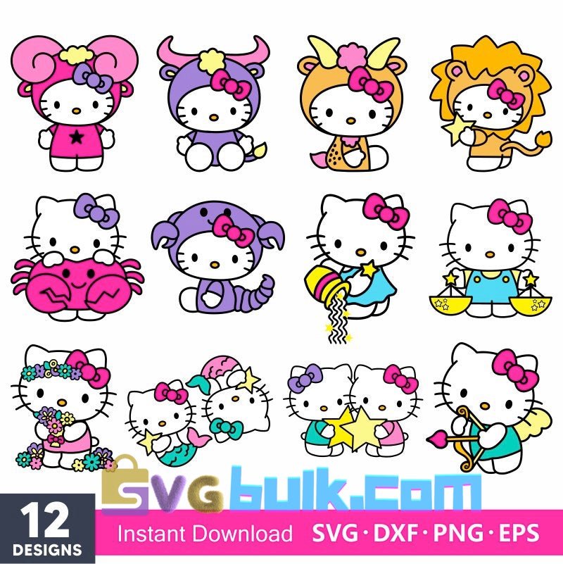 Hello Kitty Zodiac SVG Bundle Svg, Horoscope Svg, Astrology Svg, Cricut, Silhouette Vector Cut File - Svgbulk