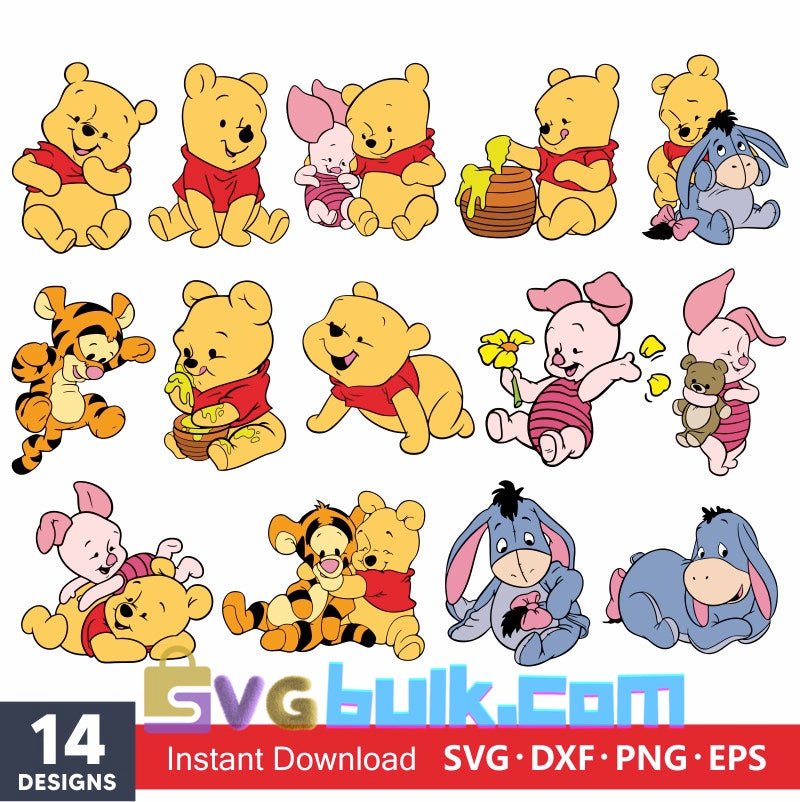 Layered Baby Pooh Svg Bundle, Instant Download, Bundle For Cricut, Silhouette Vector SVG PNG DXF Cut File - Svgbulk