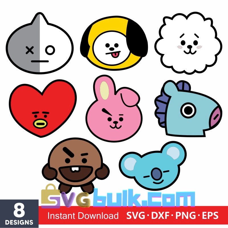 Layered BT21 Svg Bundle, Instant Download, Bundle For Cricut, Silhouette Vector SVG PNG DXF Cut File - Svgbulk