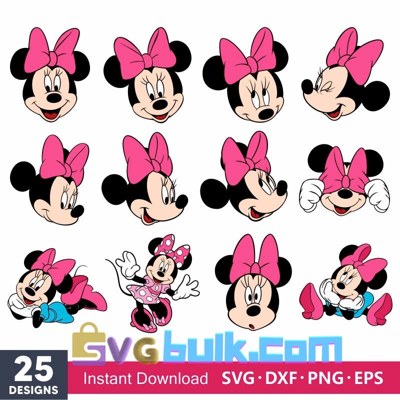 Layered Minnie Mouse Svg Bundle, Instant Download, Bundle For Cricut, Silhouette Vector SVG PNG DXF Cut File - Svgbulk