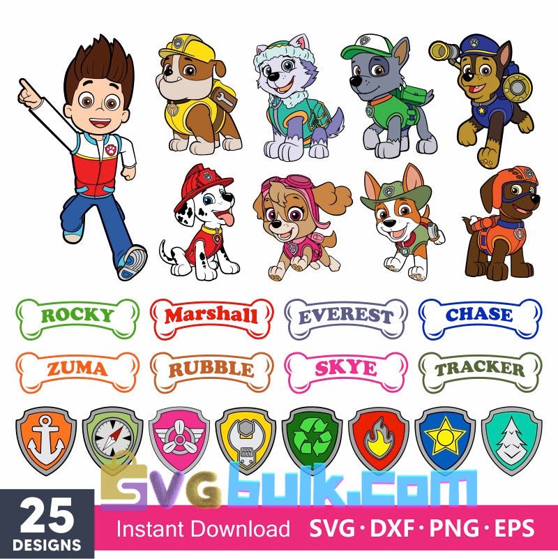 Layered Paw Patrol Svg Bundle, Instant Download, Bundle For Cricut, Silhouette Vector SVG PNG DXF Cut File - Svgbulk